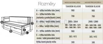 Rozkldac postel Tandem klasik bez podruek - rozmry