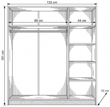 Skříň JELENA 3D šatní, 133cm ? společný detail