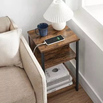 Odkládací stolek AFK-E1175 OLW - old wood, s USB a zásuvkou