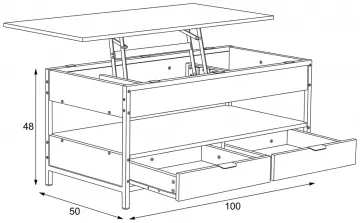 Konferenční stolek se zvedací deskou 100x50x48cm, mdf, šedý dub, CT-I1201 GREY ? Šedá