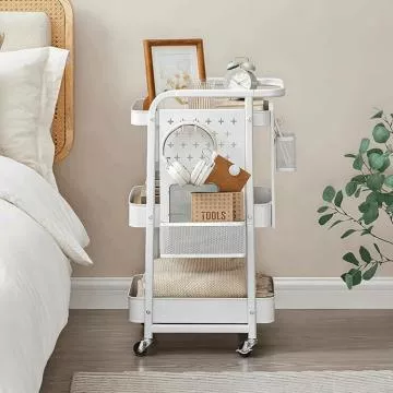 Pojízdný úložný vozík - bílá (APV-E1037 WT)