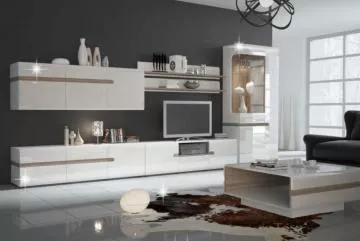 Visící skříňka, bílá extra vysoký lesk HG / dub sonoma tmavý truflový, LYNATET TYP 65