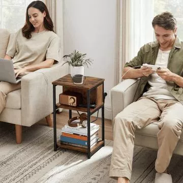 Odkládací stolek AFK-E1175 OLW - old wood, s USB a zásuvkou