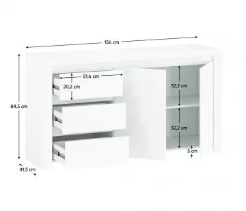 Komoda 2D3S, bl lesk, LINDY