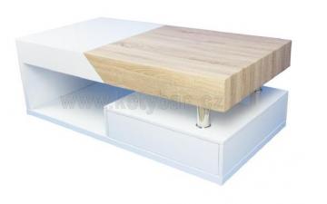 Moderní konferenční stolek Melida bílá lesk/dub sonoma