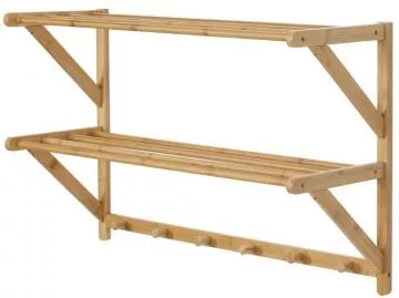 Nástěnná police s věšáky z masivního bambusu DR-B005