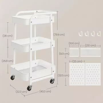 Pojízdný úložný vozík - bílá (APV-E1037 WT)