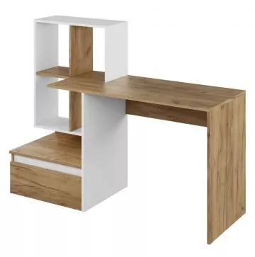 PC stůl, dub artisan/bílá, NEREO
