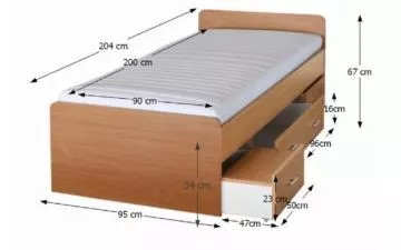 Dřevěná postel Duet, 200x90 cm, buk