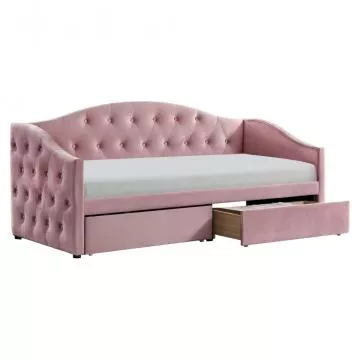 Postel s úložným prostorem, 90x200, růžová Velvet látka, ZASKA