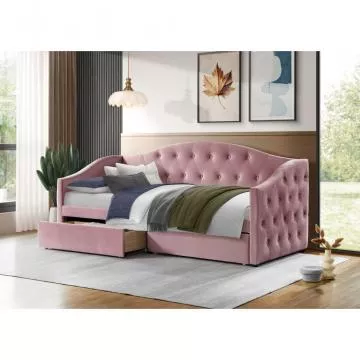 Postel s úložným prostorem, 90x200, růžová Velvet látka, ZASKA