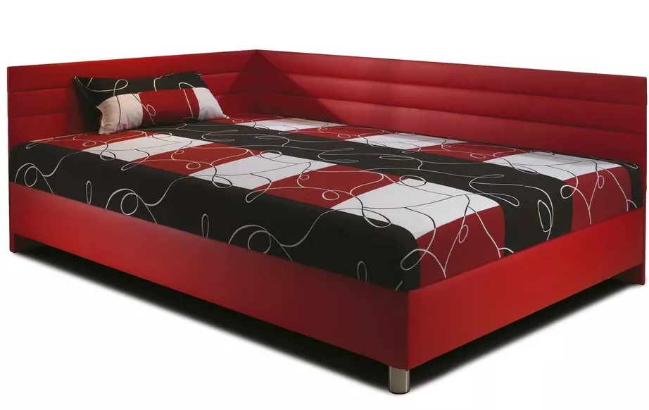 Čalouněná postel Elite levá varianta, matrace je očalouněna v látce č.193, úložný prostor a čelo v látce č.207